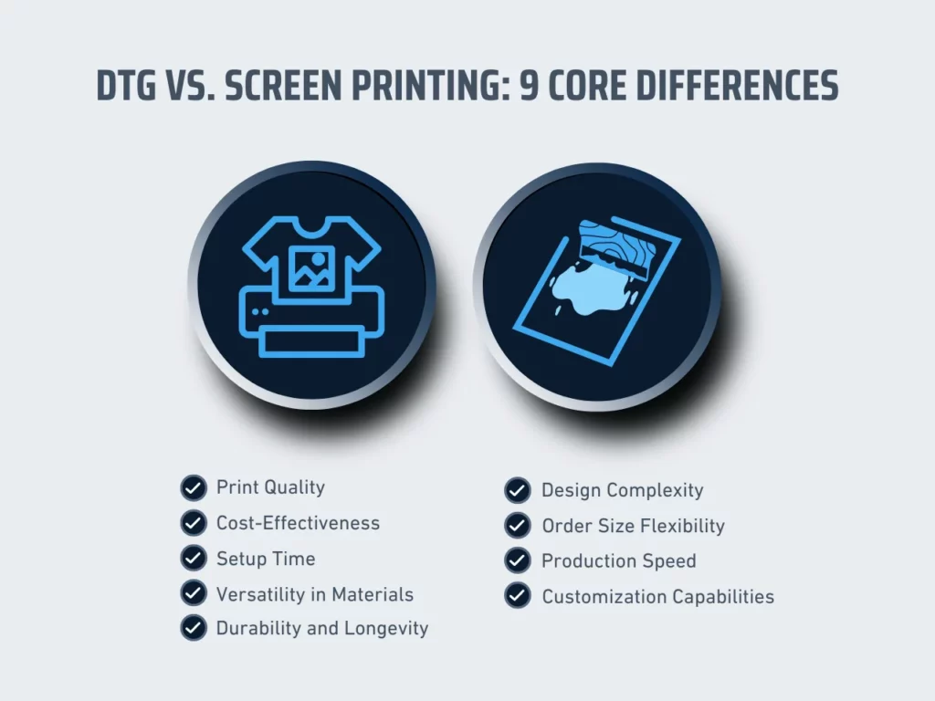 dtg vs screen printing core differences